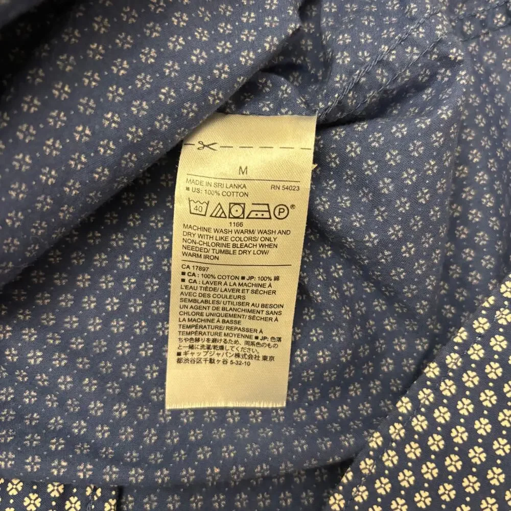 Banana Republic Mens M Slim Fit Short Sleeve Button Down Blue Print Cotton
